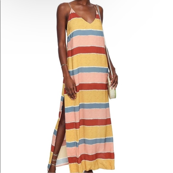 Vix by Paula Hermanny Guadalupe Milos Long Maxi Striped Multicolor Dress Medium - Picture 1 of 12